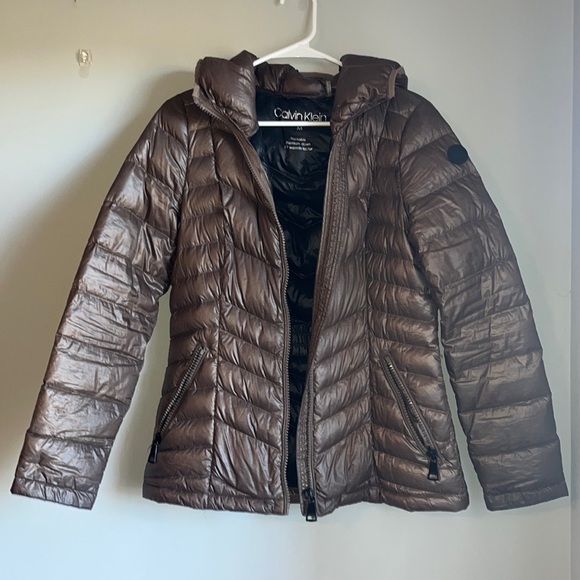 Calvin Klein zip up down jacket | Medium | Bronze Brown Color | EUC - Picture 1 of 8